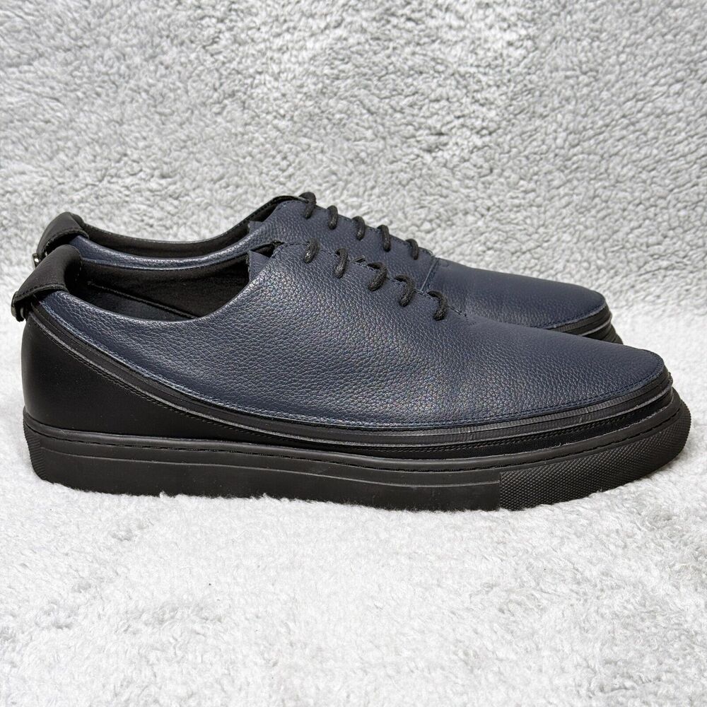 ACBC Zip Mens Size 12 Low Top Sneakers Shoes Blue Black Leather Lace Up